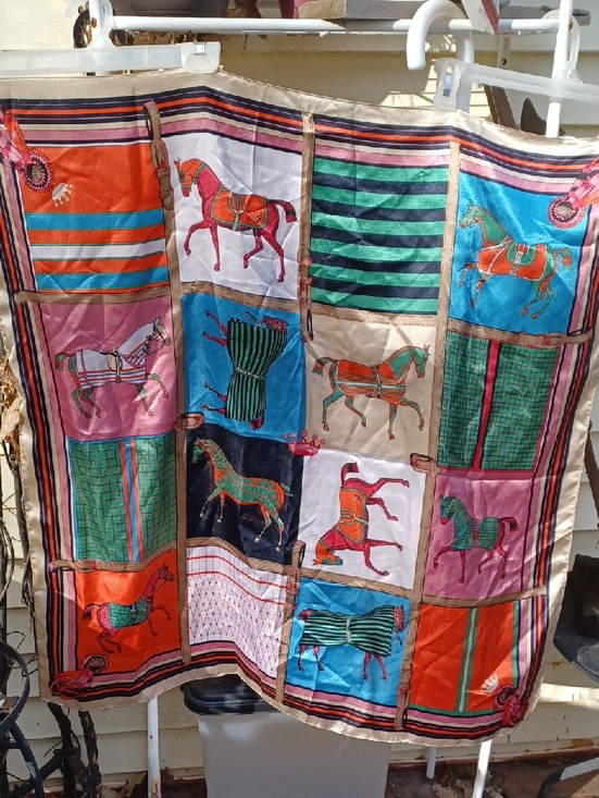 no brand Accessories - Equestrian Patchwork 90x90cm Polyester Scarf in Bright Multi Colors